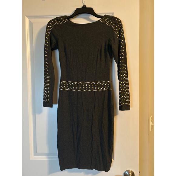 GUC Cache Women's Long Sleeve Stud Trimmed Dress Back Zipper Gray Size XS - Picture 1 of 6